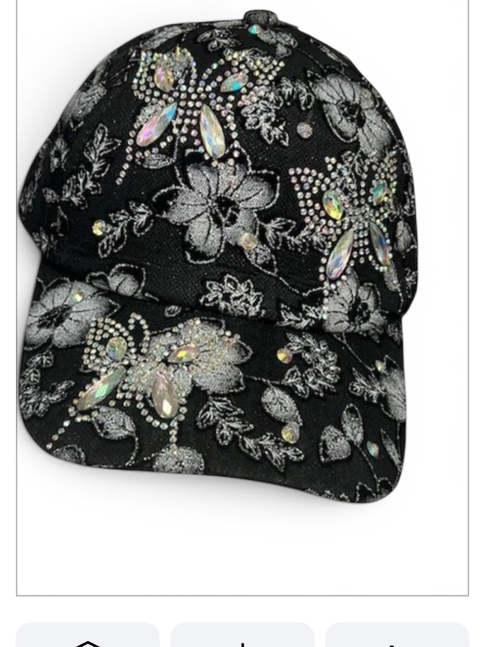 True Love Baseball Cap Women’s Black Floral Lace Butterfly Embellished